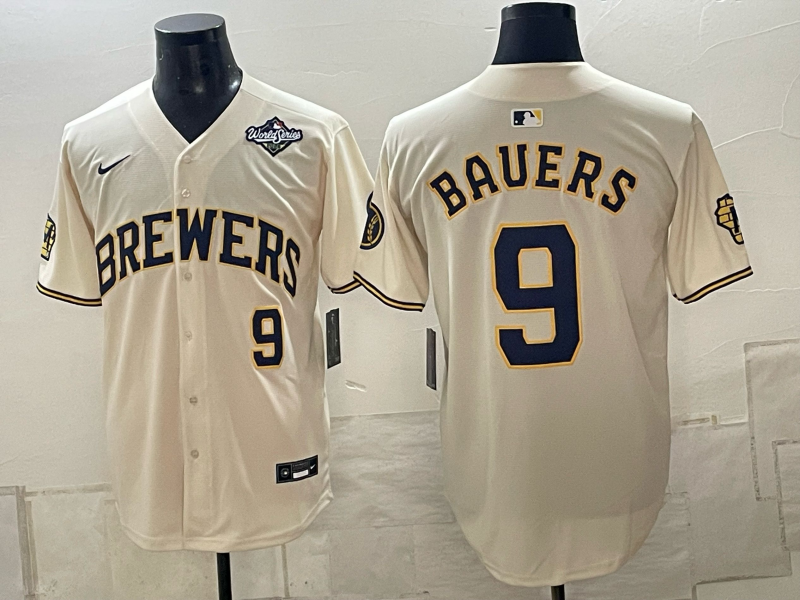 Men Milwaukee Brewers #9 Bauers cream Nike 2026 World Series MLB jersey 102304